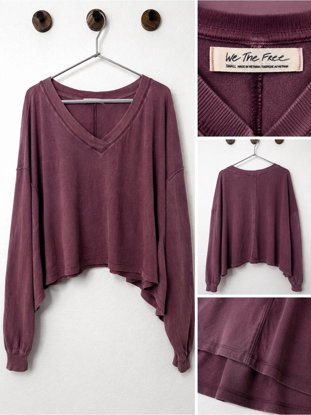 We The Free Dusky Mauve V-Neck Cropped Sweatshirt
